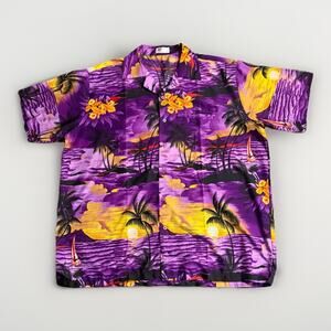 VHO Hawaiian Shirt Sz 3XL Purple Sunset Palm Tree Tropical Cruise Y2K Beach
